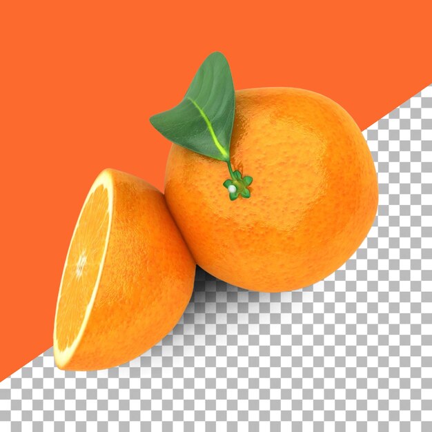 PSD naranjas de composición con hojas aisladas para elementos de diseño de frutas