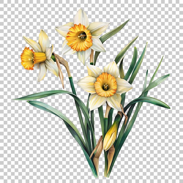 PSD narcisos aquarela png com fundo transparente