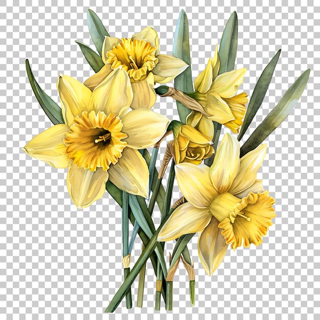 PSD narcisos aquarela png com fundo transparente