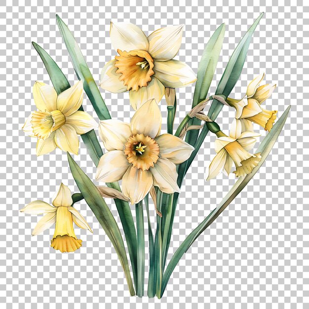 PSD narcisos aquarela png com fundo transparente