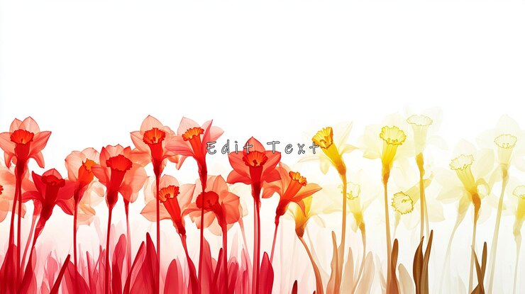 PSD narcisos coloridos de vermelho a amarelo em branco