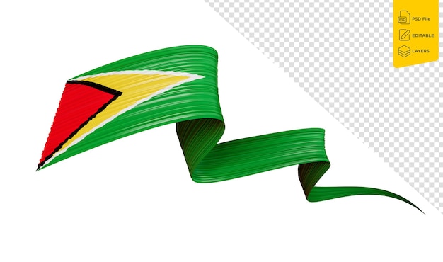 Nastro ondulato o banner con bandiera della Guyana Modello per l'illustrazione 3d del giorno dell'indipendenza