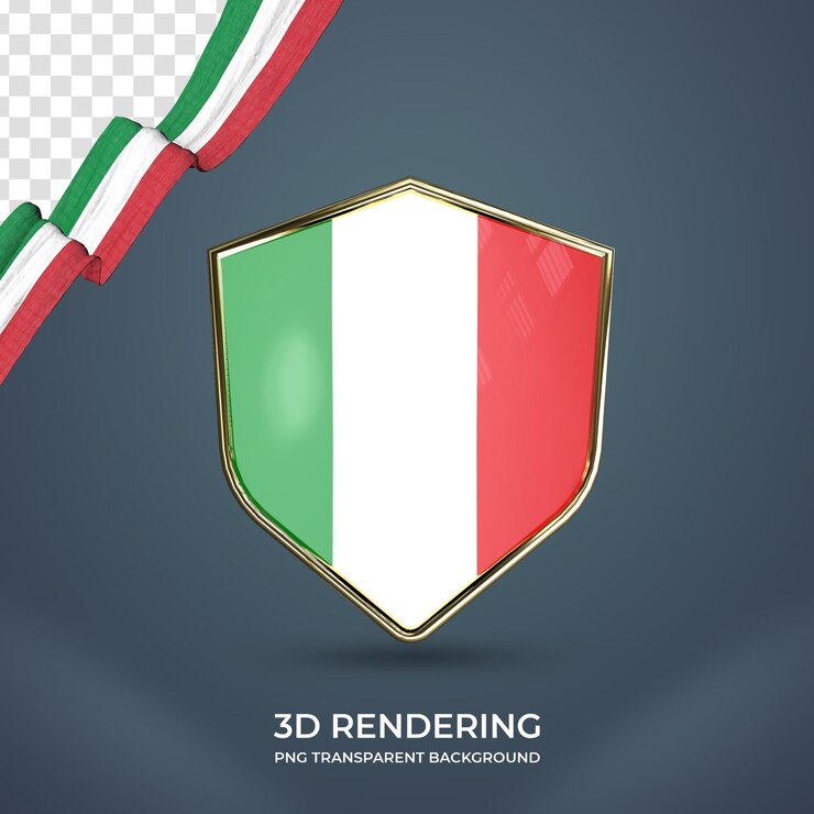 Nastro realistico con bandiera italia 3d rendering sfondo trasparente