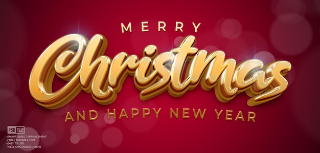 Natal de texto editável com efeito de texto de estilo de luxo 3D em fundo vermelho