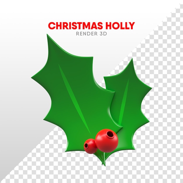 Natal holly 3d render cartoon composição natal