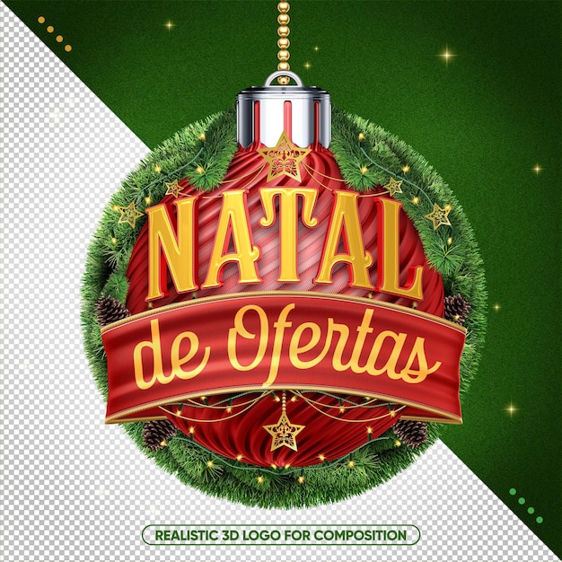 PSD natal oferece logotipo de bola 3d realista vermelha