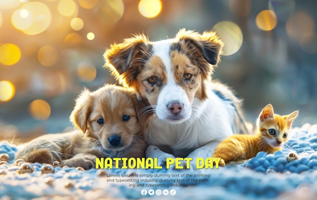 National pet day urlaubsdesign mit niedlichen tieren für social-media-post-banner-posterkarte