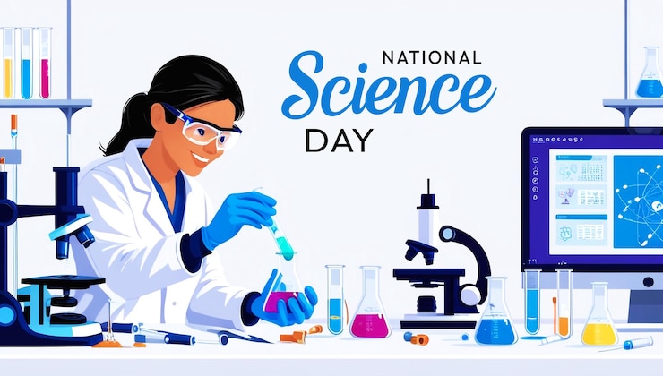 PSD national science day laboratory background with scientist