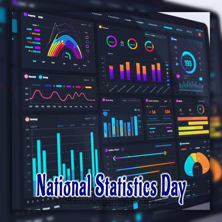 PSD national statistics day business infographic in blue tones design template background