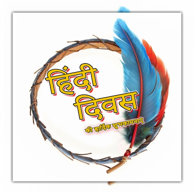 Nationale hindi-diwas mit feder und hindi-buchstaben hintergrund der feier des welt-hindi-tages