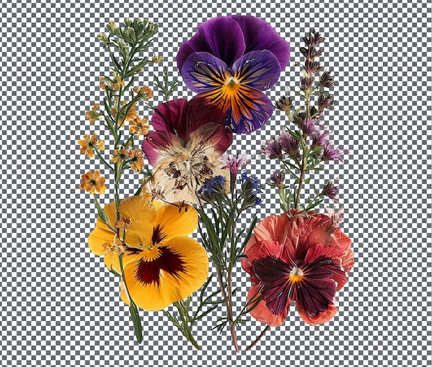 Natürliche gepresste Blumenkarten, isoliert auf durchsichtigem Hintergrund