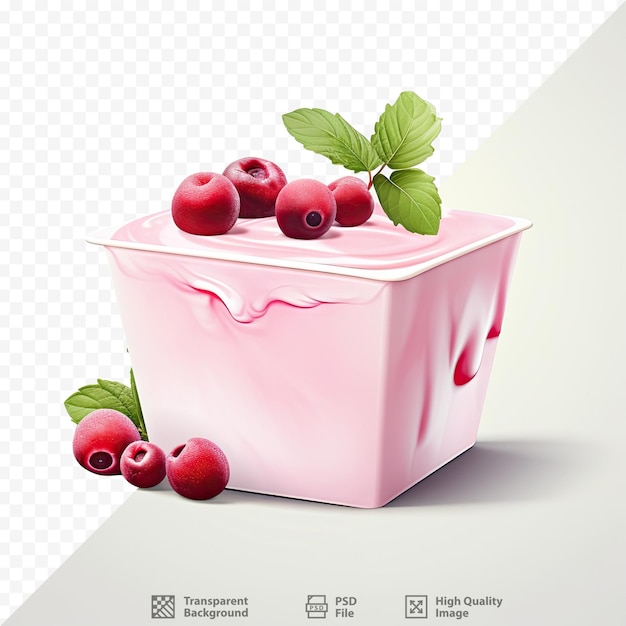 Natürliche joghurtverpackung mit cranberry-geschmack und hyperrealistischem modell