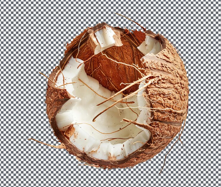 PSD natural and fresh toasted coconut isolated on transparent background