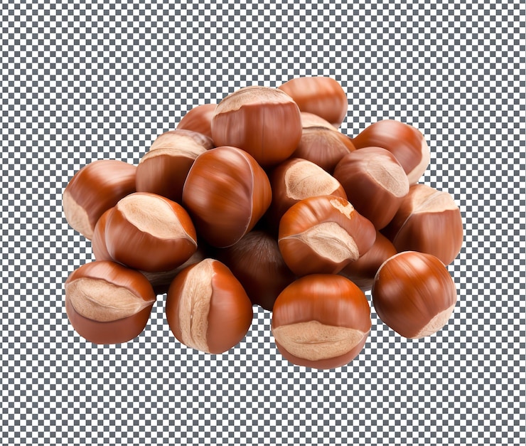 PSD natural hazelnuts isolated on transparent background