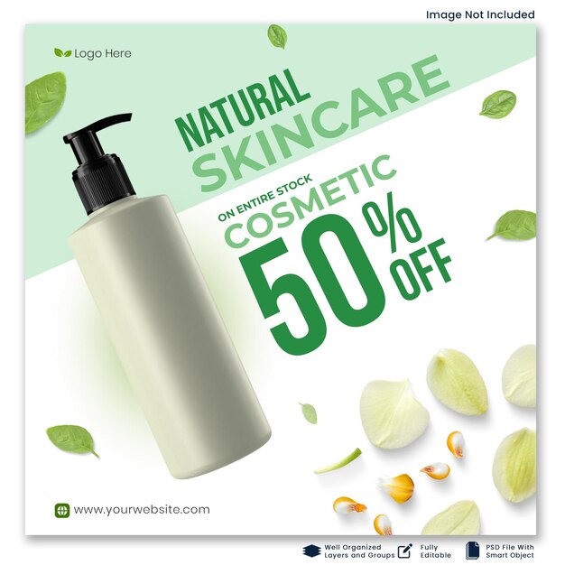 PSD natural skincare cosmetic discount promotional instagram post