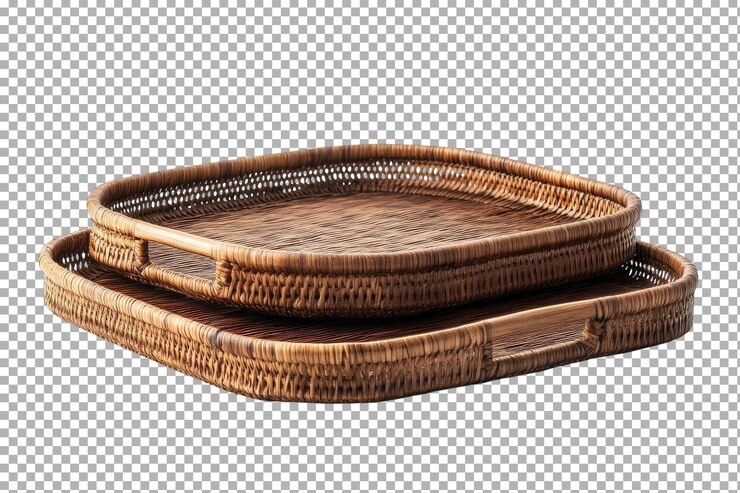 PSD natural woven trays stacked together for home decor and organization purposes