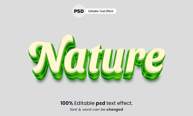 Naturaleza 3d editable psd efecto de texto de naturaleza