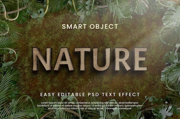 PSD naturaleza con hojas realista psd editable efecto de texto