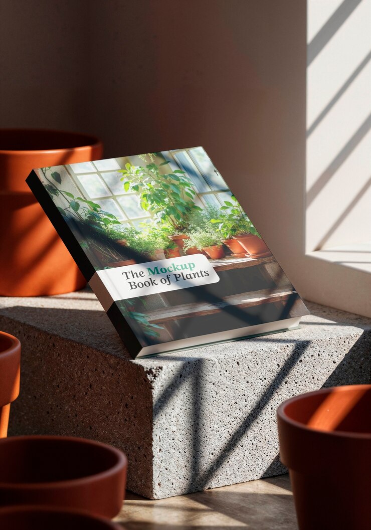 PSD naturaleza muerta minimalista con libros y ollas de terracota