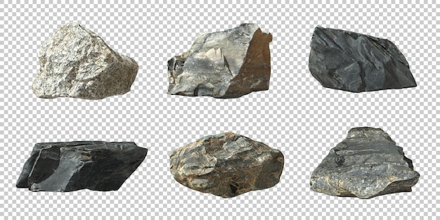 PSD la naturaleza de las rocas reales con fondos recortados en 3d