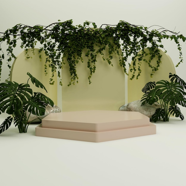 Nature Podium Display mit tropischem Blatthintergrund