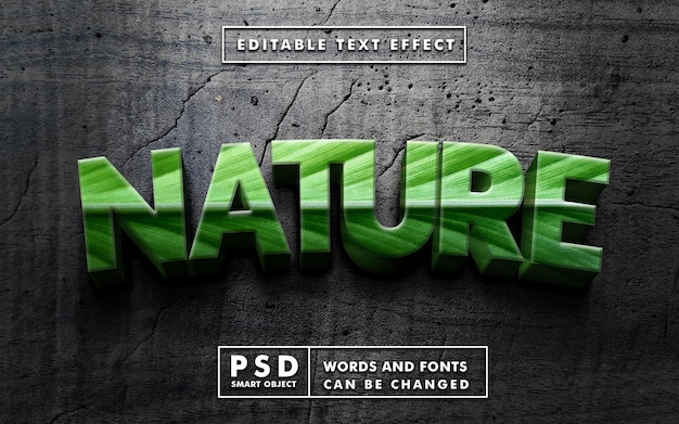 PSD natureza 3d efeito de texto psd premium com objeto inteligente