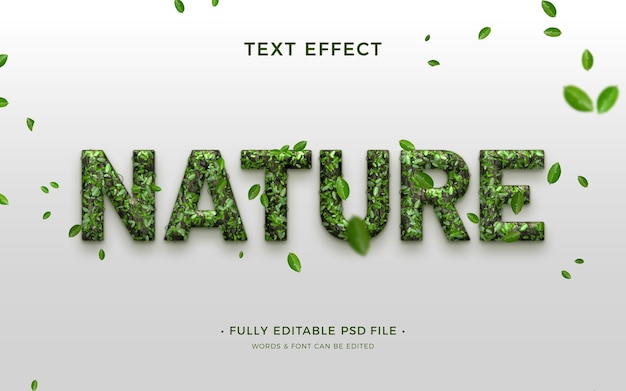 PSD naturpflanzen-texteffekt des flachen designs