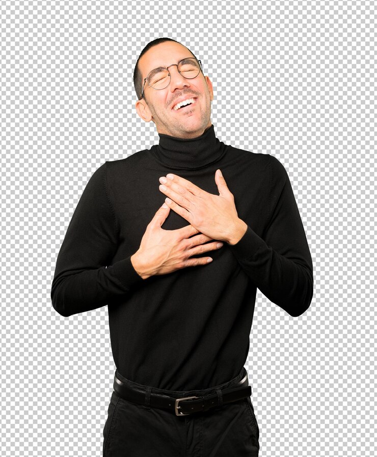 PSD naughty young man laughing at you