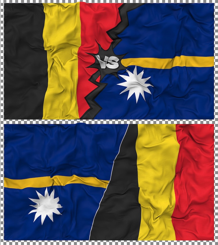 PSD nauru contra bélgica media bandera combinada con textura en 3d
