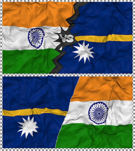 Nauru contra la India Media bandera combinada con textura en 3D