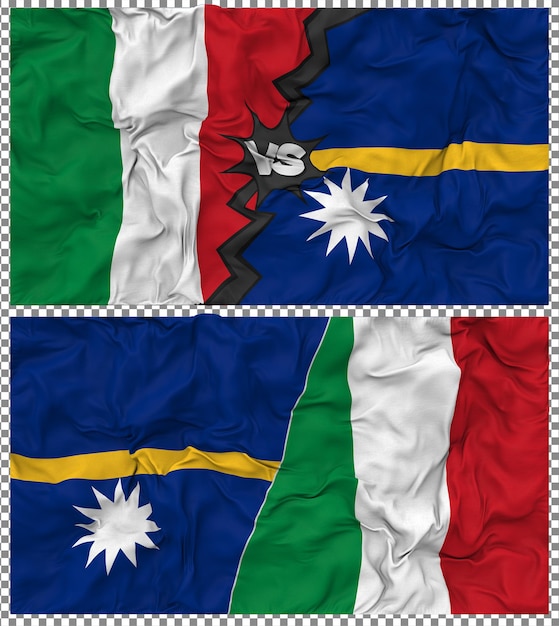 Nauru contra Italia Media bandera combinada con textura en 3D