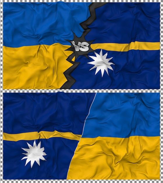 Nauru contra Ucrania Media bandera combinada con textura en 3D