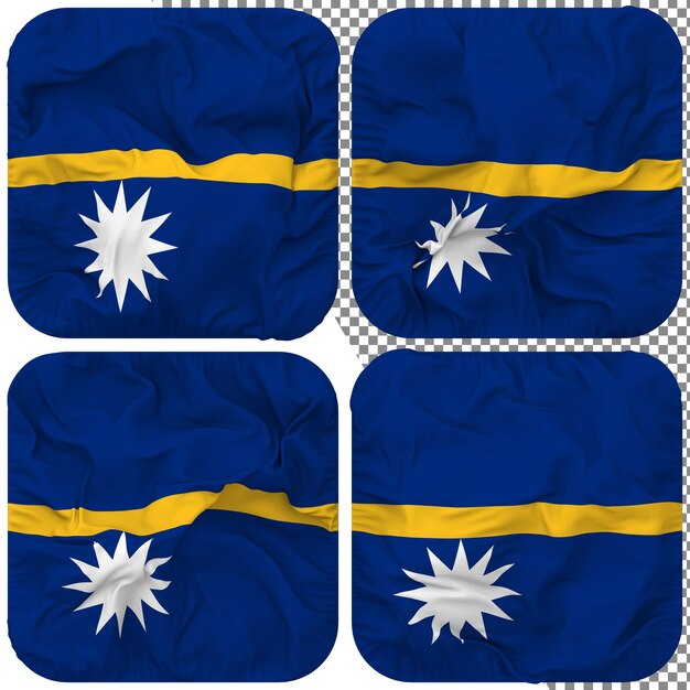 Nauru-flagge, knappenform, isoliert, unterschiedlicher wehender stil, bump-textur, 3d-rendering