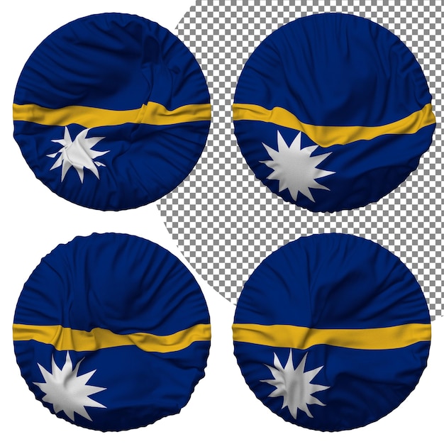 PSD nauru-flagge, runde form, isoliert, unterschiedlicher wehender stil, bump-textur, 3d-rendering