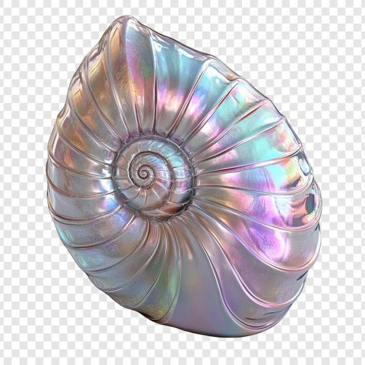 PSD nautilus concha iridescente tesoro del océano colores pastel patrón en espiral