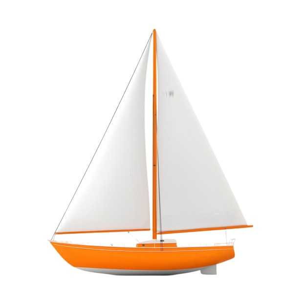 Nave a vela arancione con vele bianche isolate su sfondo bianco