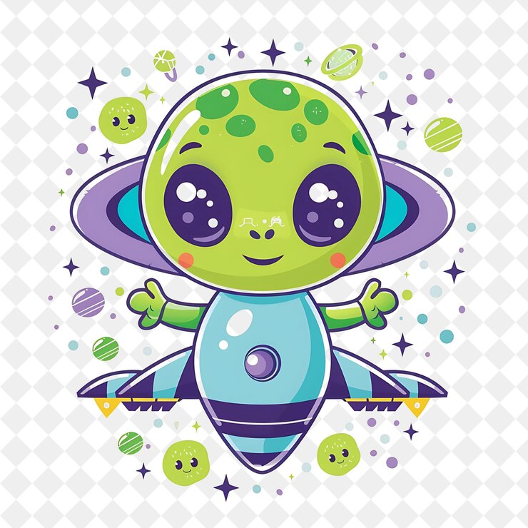 PSD una nave espacial alienígena verde con un planeta verde en la parte superior