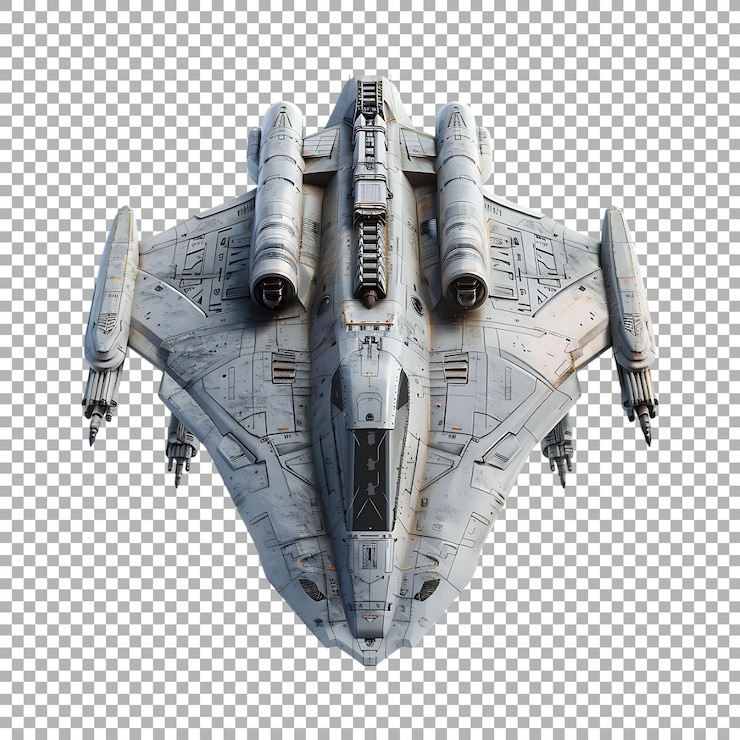PSD una nave espacial futurista o un avión de combate en un fondo transparente generado por ai