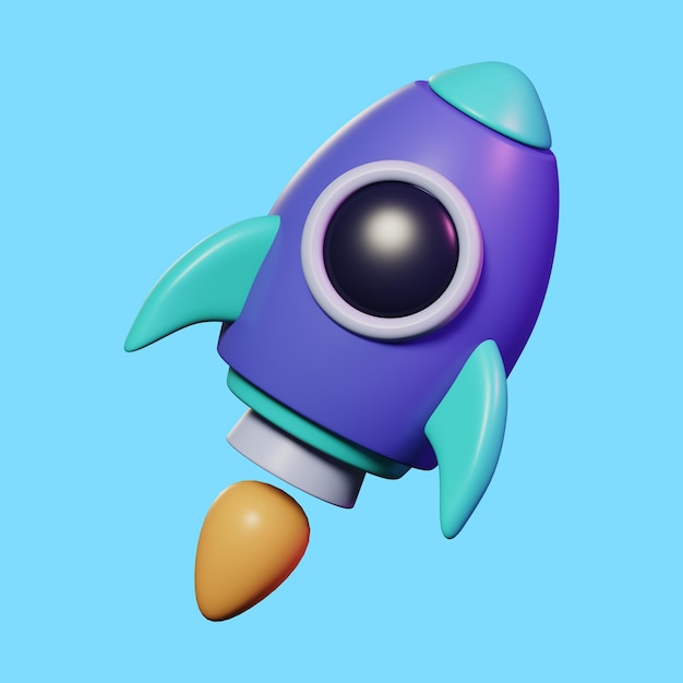 PSD nave espacial de lanzamiento de cohete espacial volador para puesta en marcha de negocios diseño de ilustración de icono 3d