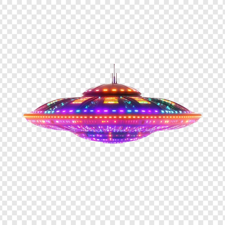 PSD una nave espacial con luces en ella y la palabra alienígena en la parte inferior
