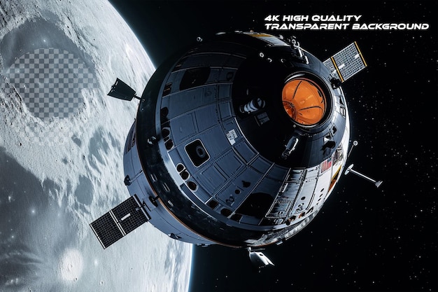 PSD nave espacial orion em órbita da lua em fundo transparente