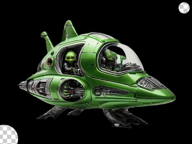 PSD la nave espacial ugo con alienígena verde png transparente