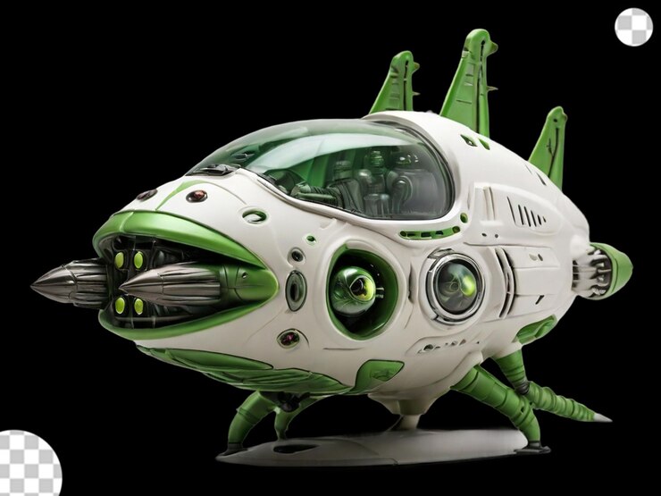 PSD nave espacial ugo com alienígena verde png transparente