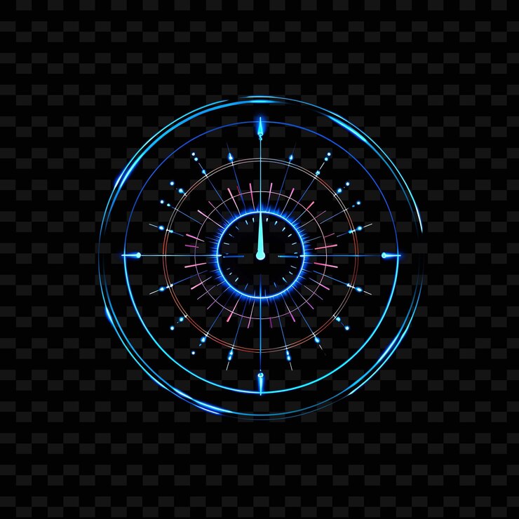 PSD navegación gps alta tecnología líneas de neón circulares azules mapa pin de png y2k formas artes de luz transparente