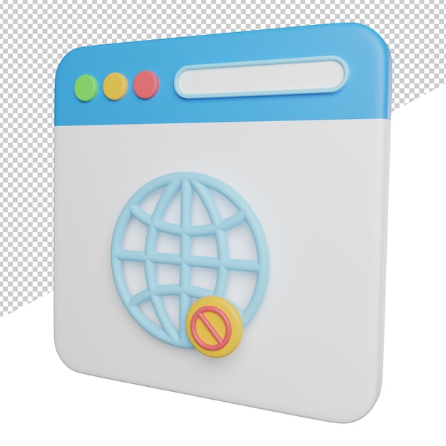 PSD sin navegador de internet vista lateral 3d renderizado icono ilustración sobre fondo transparente