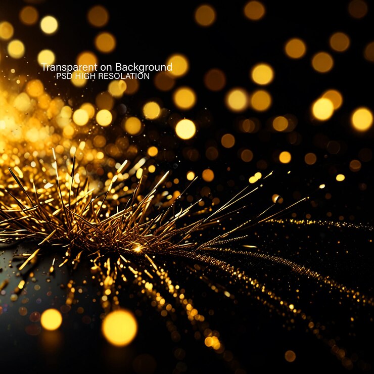 PSD navidad con bolas colgantes negras y doradas en un diseño bokeh sobre fondo negro