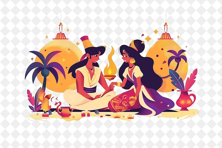 PSD navidad en el desierto con aladdin y jasmine diseño es e ilustración diseño artístico de navidad