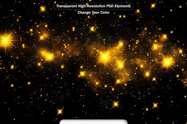 La Navidad dorada y el Año Nuevo, las estrellas relucientes giran sobre un fondo de bokeh negro.