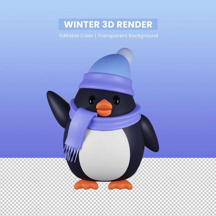 PSD navidad invierno 3d prestados de lindo pingüino