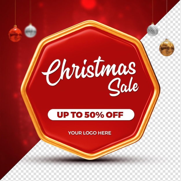 PSD navidad oferta oferta marco aislado 3d render descuento hasta 50 por ciento de descuento